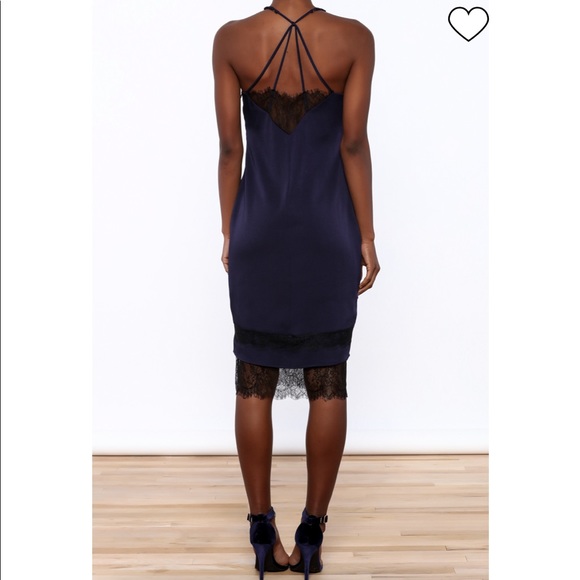 Adeptness Rae M midi blue black lace slip Dress - Picture 5 of 11